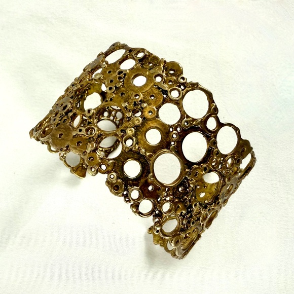 Brutalist XLarge Klimt Cuff Bracelet Bronz Copper Gold Tone Excellent Gift - Picture 1 of 12